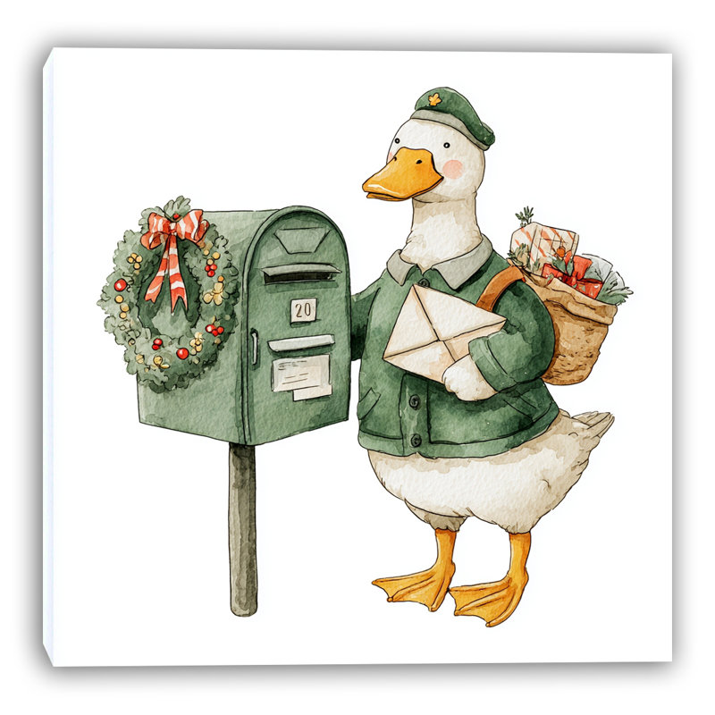 Goose With Holiday Letters Canvas, 12" H x 12" W