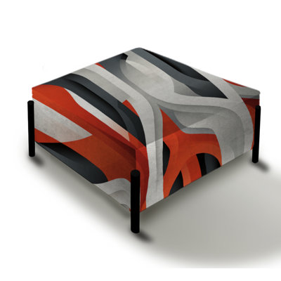 Grey And Red Geometric - Striped Large Square Ottoman by Design Art