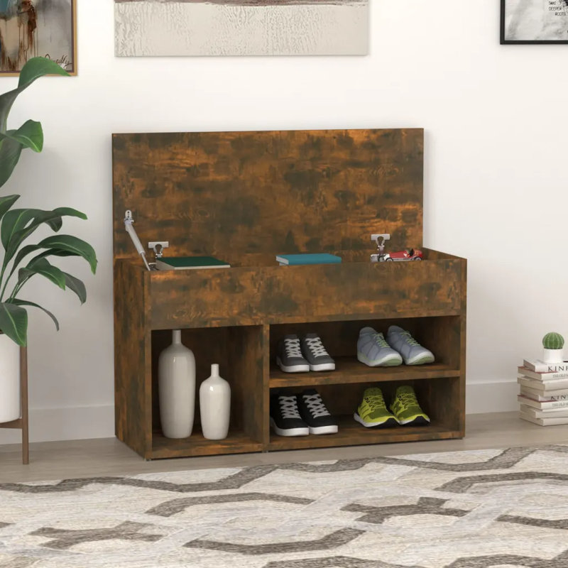 5 Pair Shoe Storage Bench, Smoked Oak