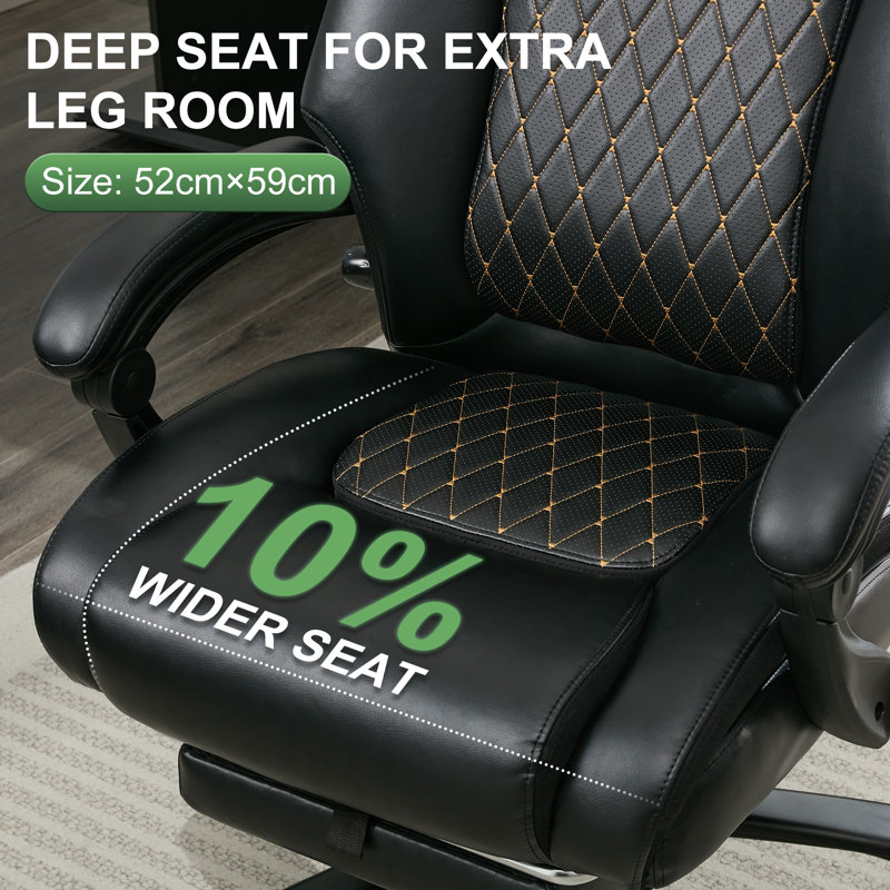 200KG Heavy Duty High Back Executive Chair Ergonomic Computer Desk Chair with Adjustable Lumbar Support, Black, Faux Leather