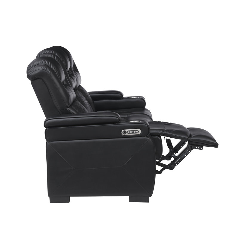 Causeuse inclinable électrique en cuir 72,3 po, Similicuir noir