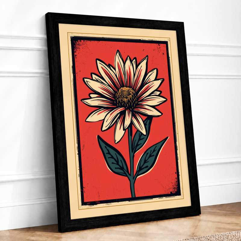 Blooming Daisy Botanical - Framed Print, A1 - 84.1 x 59.4 cm, Black