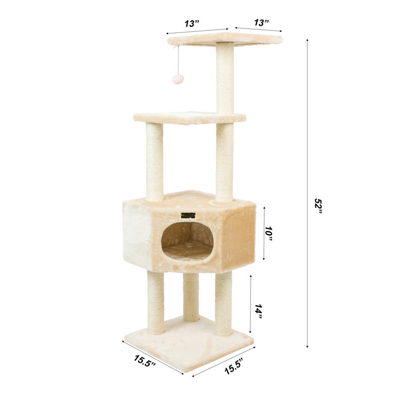 Beige Faux Fur and Sisal 52'' Cat Tree with Condo