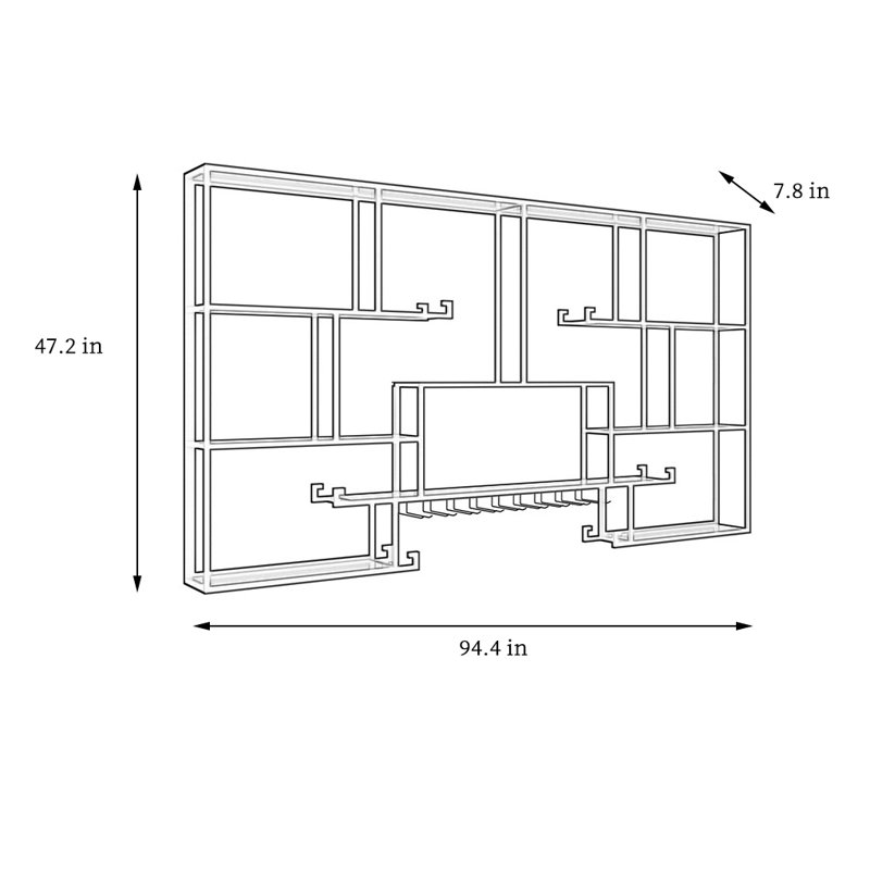 Porte-bouteilles mural simple L, Doré, H 47,2 po x l 94,4 po x P 7,8 po