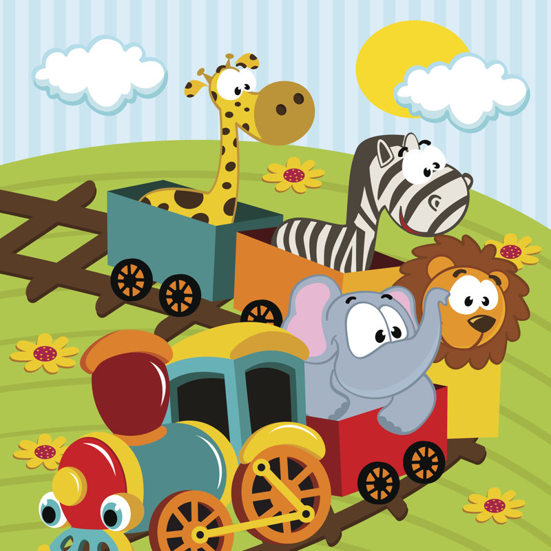 Animals By Train by Nataka - Wrapped Canvas Print, 122cm H x 122cm W