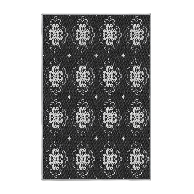 Tapis noir/blanc tissé à la machine, Rectangle 5 pi x 7 pi