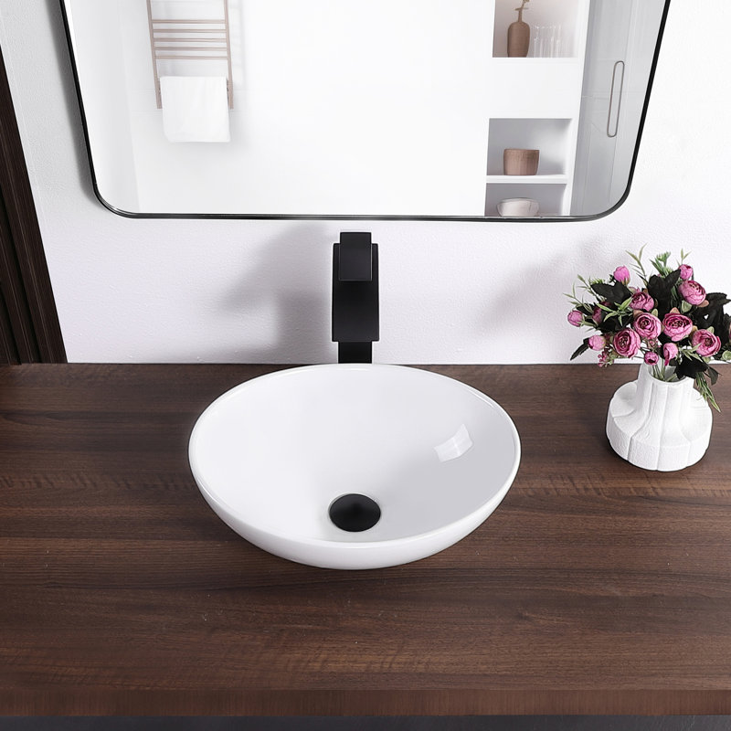 Lavabo vasque ovale en céramique blanc 16 pouces 16,2 "x 13" au-dessus du comptoir pour petite salle de bain