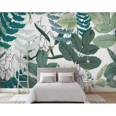 Tropical Leaves Drawing Exotic Leaf Removable Wallpaper