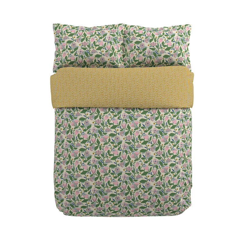 Dancing Daisies Cotton Floral Duvet Cover Set with Pillowcases, Super King Duvet Cover + 2 Pillowcases