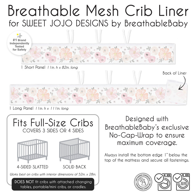 Motif aquarelle floral rose et gris Sweet Jojo + RespirableBaby Mesh