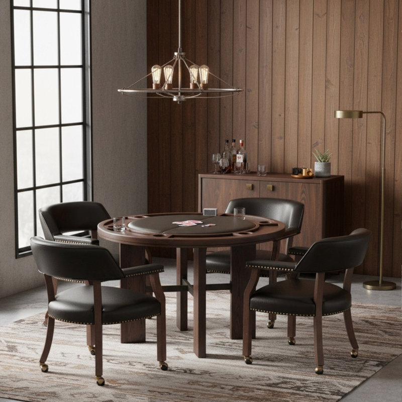 Gorman Dining And Game 5-Piece Set With Black Faux Leather