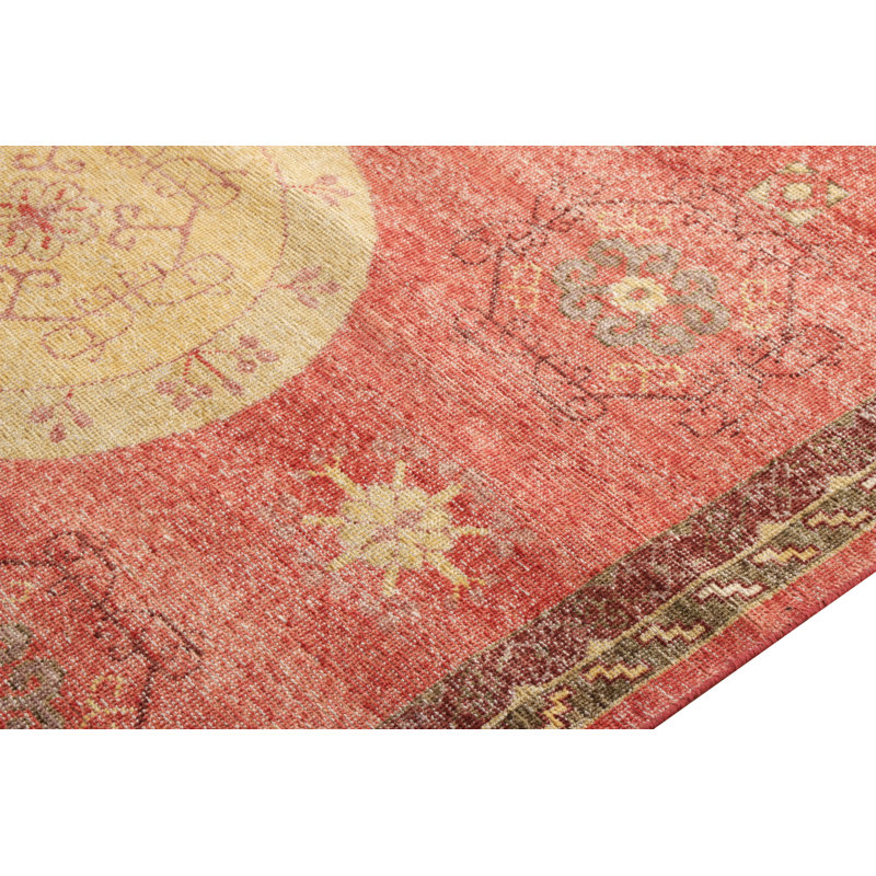 Distressed Homage Hand Knotted Wool Floral Area Rug in Red, Beige, Blue, Gold, Rectangle 10' x 14'