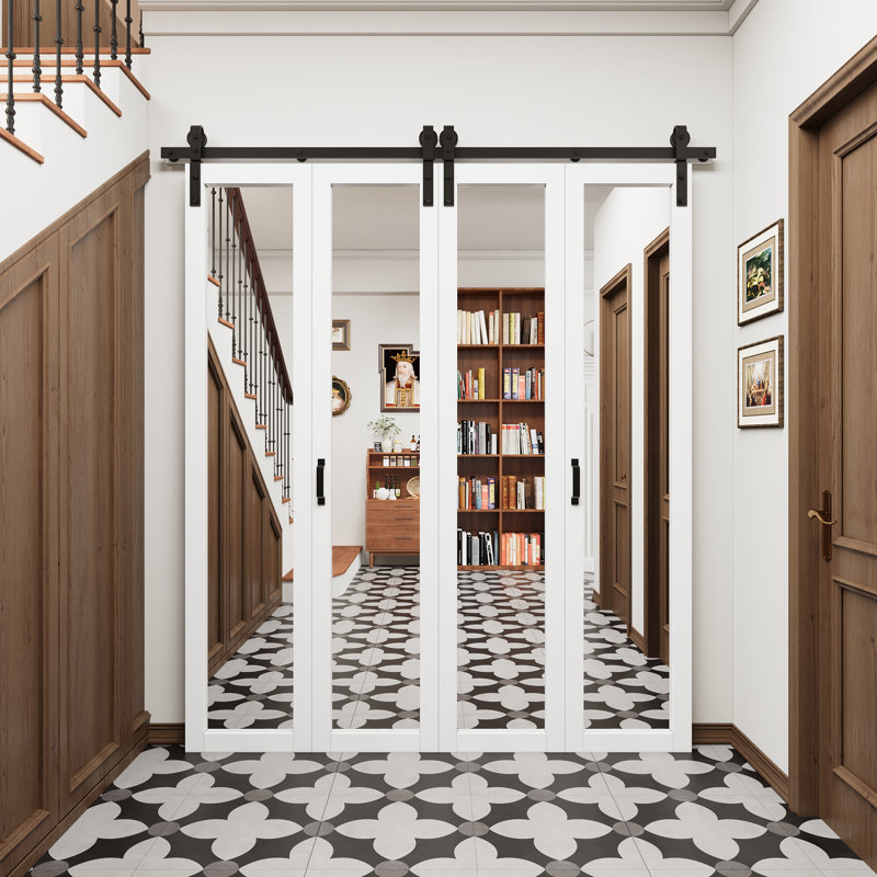 Top Mount Mirror Bi-Fold Sliding Double Barn Doors With Hardware Kit, 72" x 84"