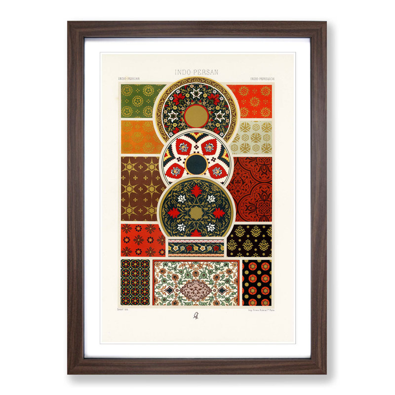 Indo-Persian Themed Patterns by Albert Racinet - Picture Frame Painting Print, 60cm H x 40cm W x 2cm D, Walnut