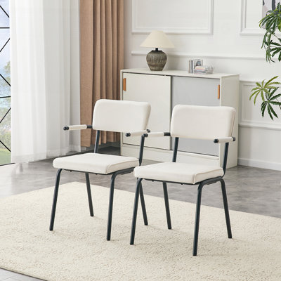 Dining Chairs Set of 2, Huggable Upholstered Dining Chairs with Soft Skin-Friendly Velvet Fabric, Table-Hangable Armrests, Metal Legs with Spray Coating Finish