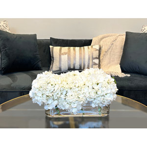 Hydrangea Floral Arrangement in Vase 12 x5 inch white flower 