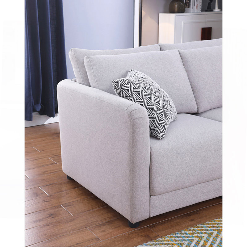 Canapé modulaire réversible en tissu de lin gris clair avec coussins
