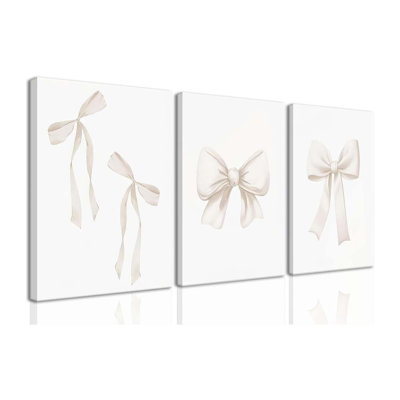 Coquette Beige Bow Wall Art Decor Posters, Cute Bow Bedroom Canvas Wall Art Decor Aesthetic For Teen Girls Room, Preppy Bow Pictures Wall Decor Paintings Prints, 16X24in Framed Set Of 3