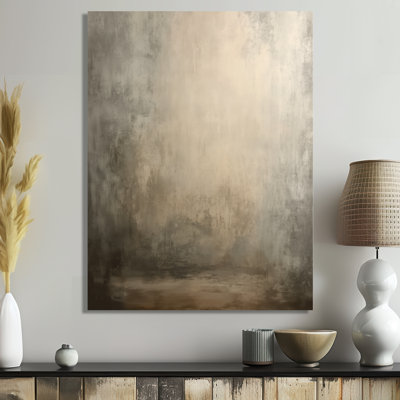 Hazy Summer Landscape In Beige By The Lake - Minimalism Framed Canvas Print, Brown Minimalist Wall Art