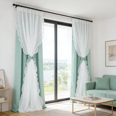 Rideaux occultants avec volants transparents - Rideaux de fenêtre à double couche pour bloquer la lumière et l'intimité - Design rustique de ferme avec dessus à œillets