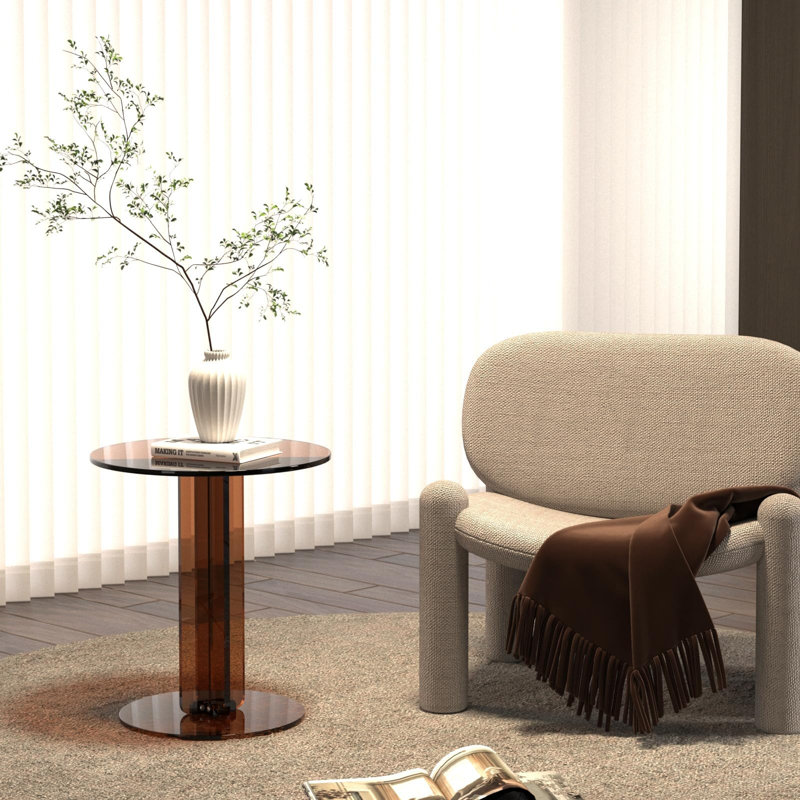 Table d'appoint ronde en acrylique, table de chevet moderne et minimaliste, petite table basse pour salon, bureau ou chambre, décoration intérieure, marron