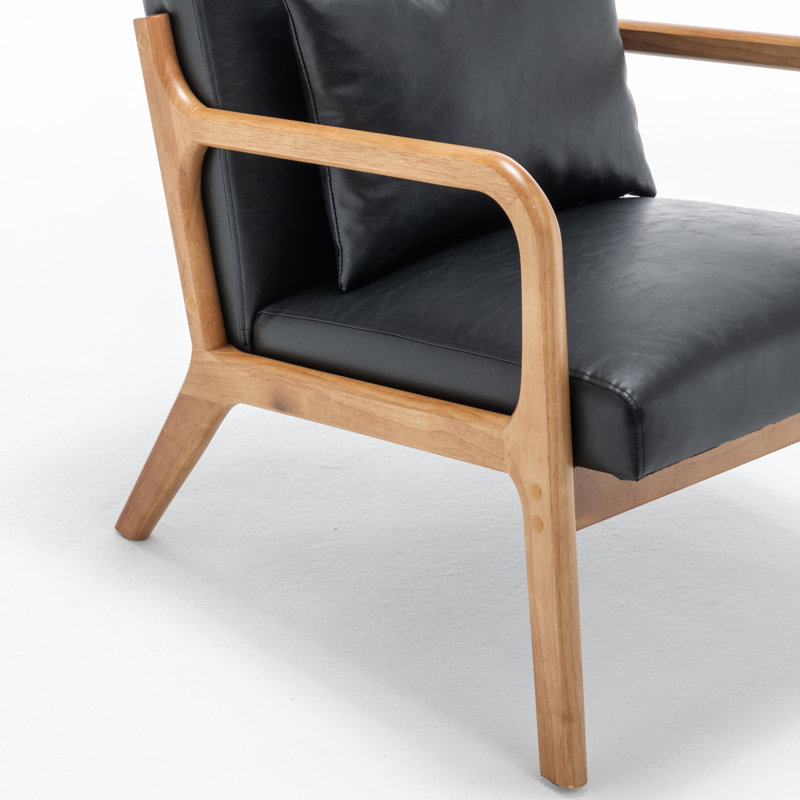 Fauteuil avec revêtement en bois et cuir, Noir