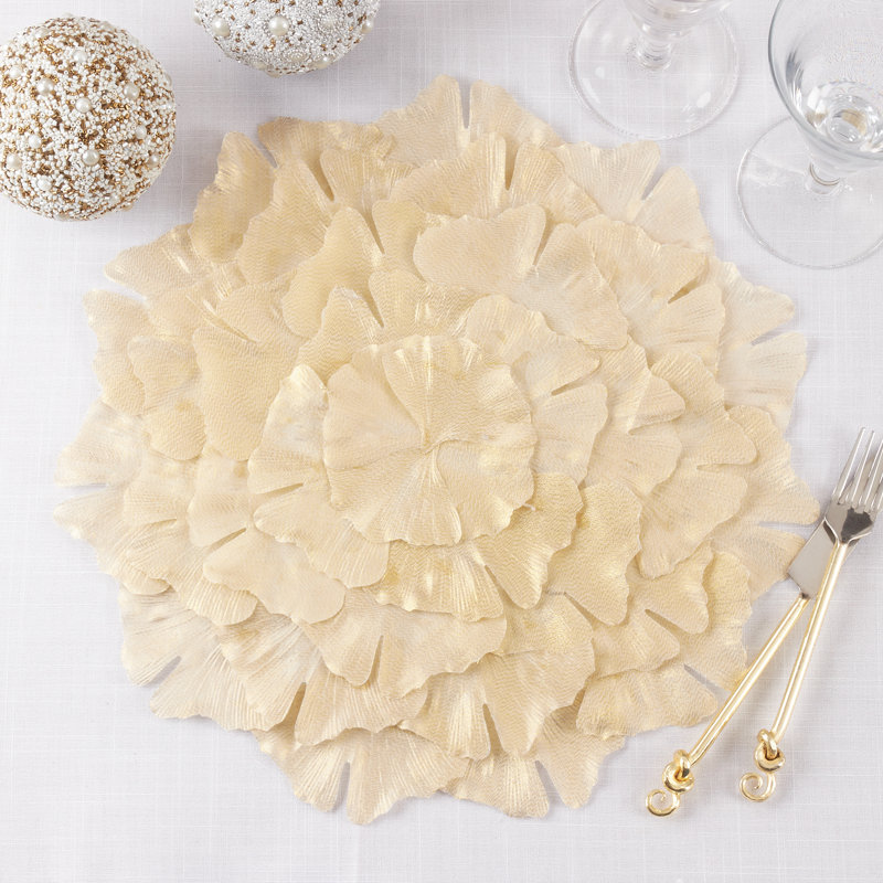 Pink Ginkgo Leaf Design Polyester Placemats Set of 4