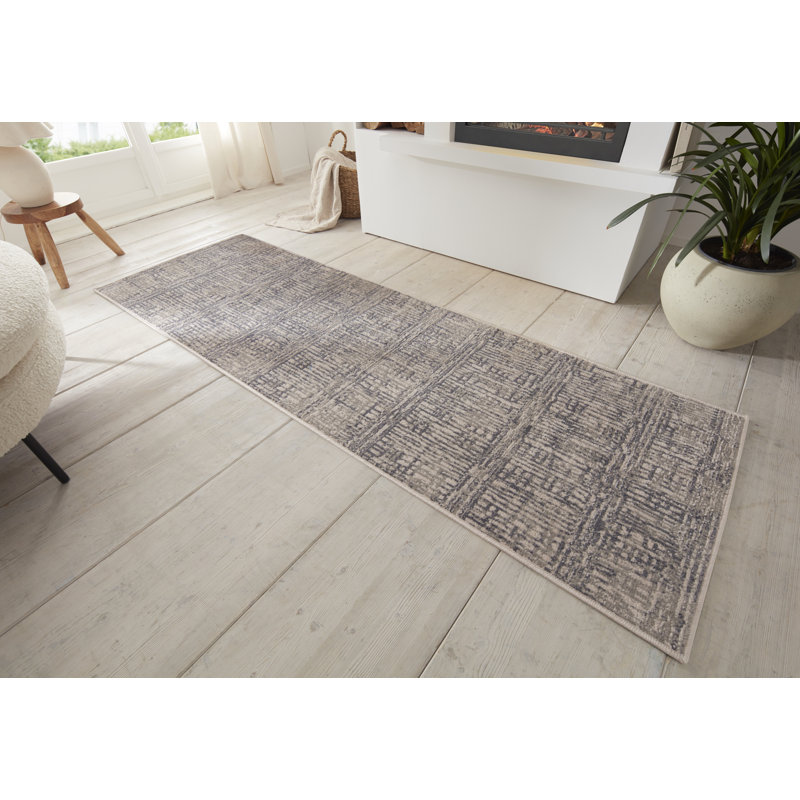Machine Woven 100% Polypropylene Ivory/Grey/Beige Rug, Runner 80cm x 200cm