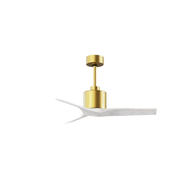 Ventilateur de plafond standard à 3 pales Ertugrul, Laiton brossé, 42", Blanc mat