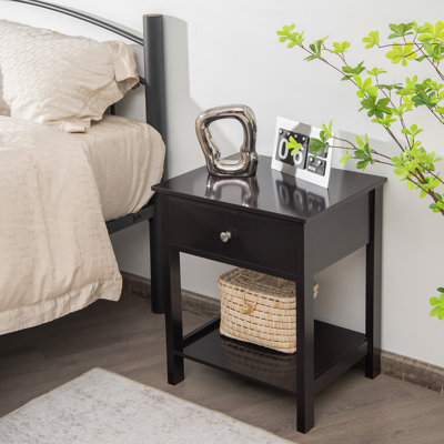 Nightstand With Drawer Storage Shelf Wooden Bedside Sofa Side Table