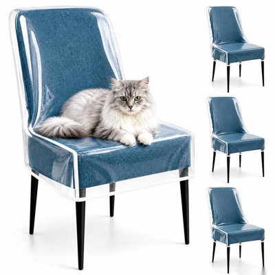 Paquet de 4 housses de chaise de salle à manger en plastique transparent, protecteurs de chaise de salle à manger imperméables avec dossier, housses de siège de chaise en PE pour la cuisine, la salle à manger, les dégâts pour enfants, les poils d'a