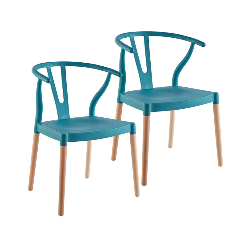 Burkleigh Plastic Dining Chairs with Beechwood Legs, Blue