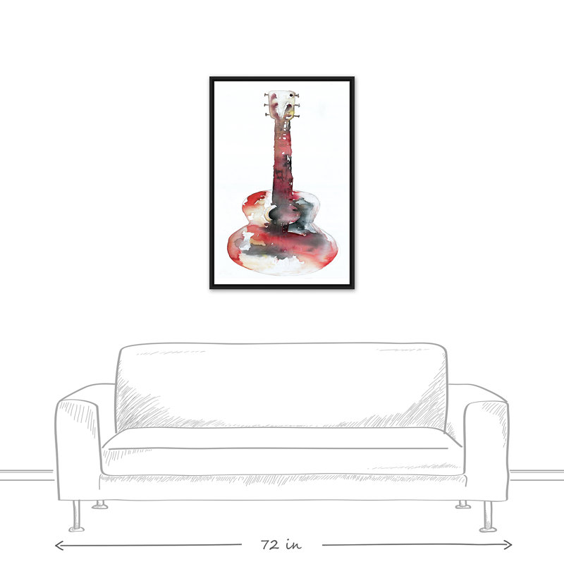 Guitare aquarelle - impression, Cadre flottant noir, H 37,75 po x l 25,75 po x P 1,75 po