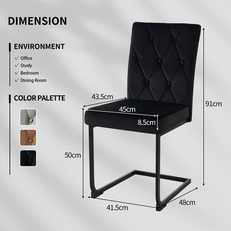 Denard Upholstered Dining Chair with 8.5CM Thick Seat, Velvet Black, 6