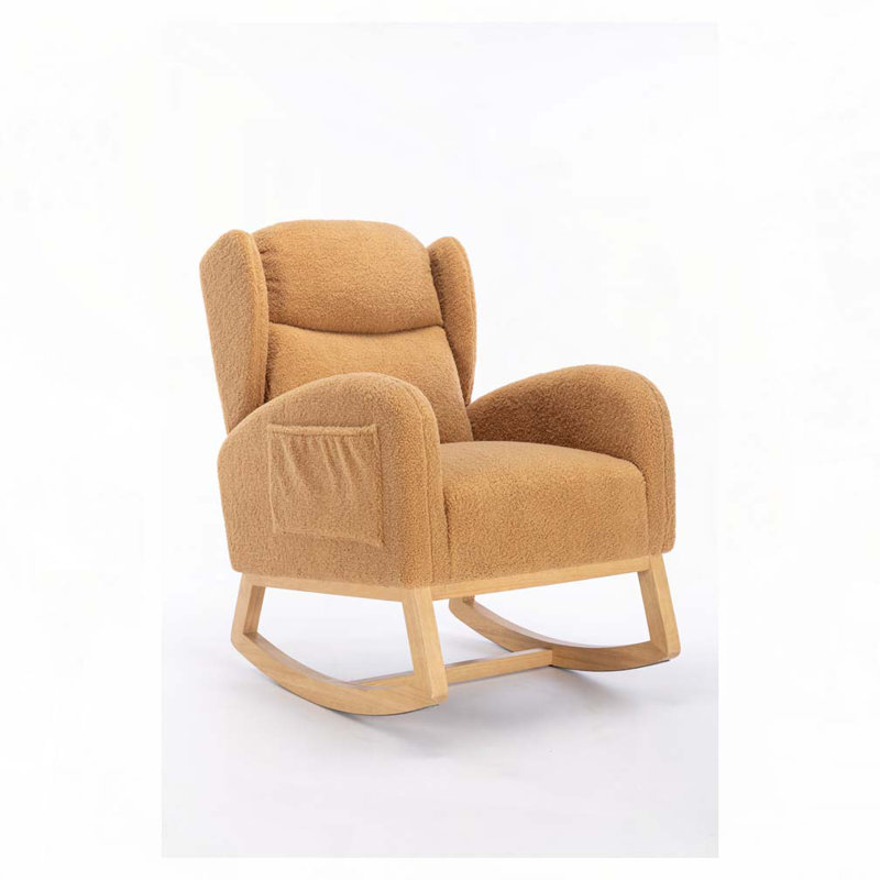 Chaise berçante rembourrée en tissu Teha Teddy, Kaki