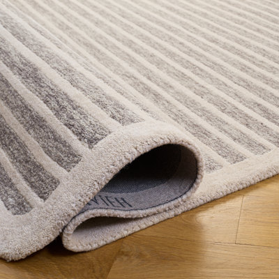 Ebony Hand Tufted Wool/Cotton Striped Rug in Brown/Ivory