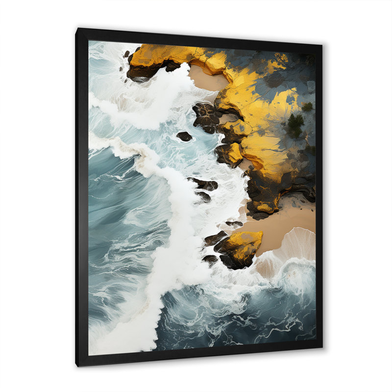 Sable tropical aérien - art mural plage, Cadre simple noir, H 20 po x l 12 po x P 1 po