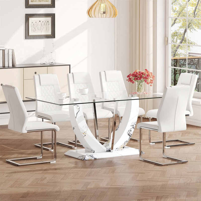 Rectangle Baileyville, Blanc / argenté, Marbre blanc, 7