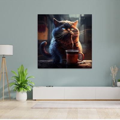 «Moody Cat Coffee», art contemporain de chat, paysage, nature