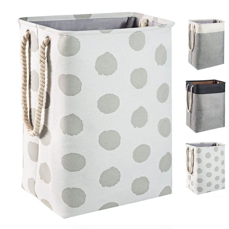 Canvas Rolling Laundry Bin with Handles, White/Grey