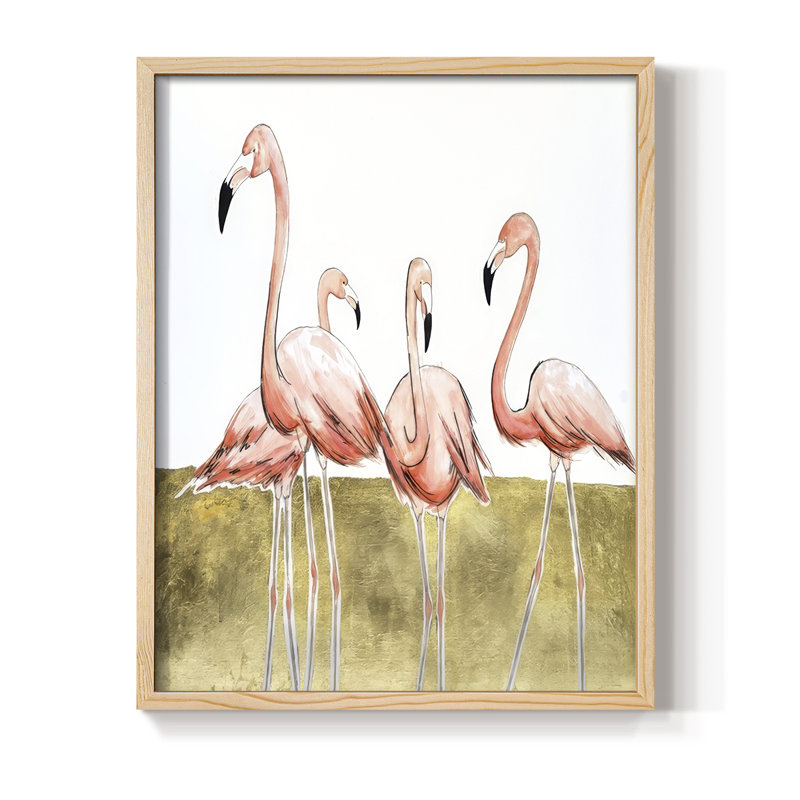 Flamingo Flock II Framed Print - Solid Wood, Naturel, H 15 po x l 12 po