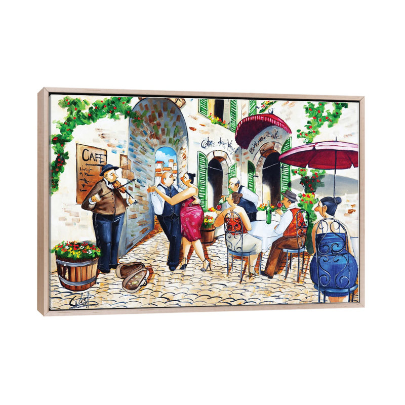 «Corner Cafe At Cafe da Vinci», reproduction d'art murale encadrée, H 40 po x l 60 po, Beige