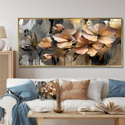 Gloden Symphony of Abstract Fuschia Flowers I - Fuschia Large, art mural