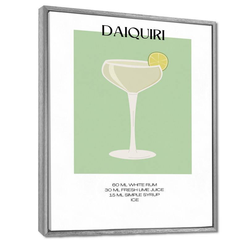 Straight Up Daiquiri Cocktail - Art mural salon de cocktails, Cadre flottant argent, H 32 po x l 24 po