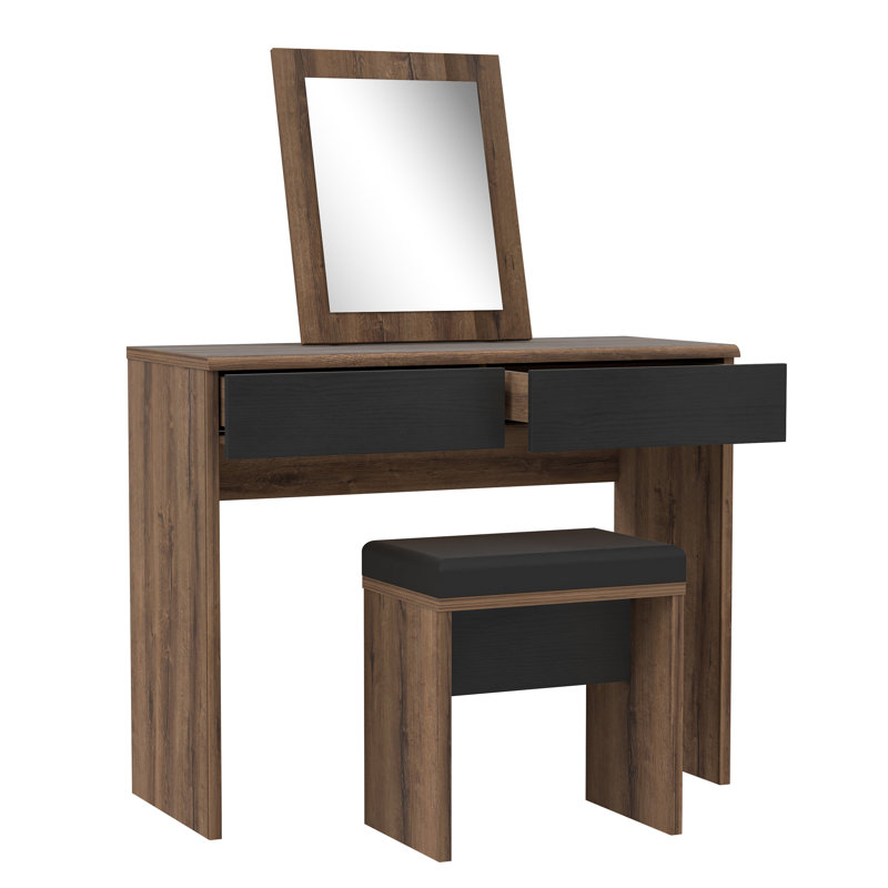 Violette Dressing Table with Mirror, Grey/Black Oak