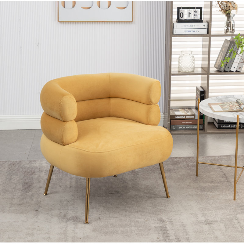 Demetrius  30" W Upholstered Barrel Chair, Yellow Velvet