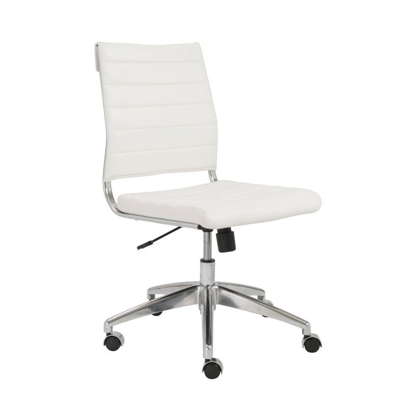 Chaise de travail Rossie, Fixe, Similicuir blanc