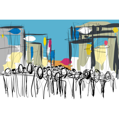 Crowd Of People Doodle Sketch - Wrapped Canvas Painting