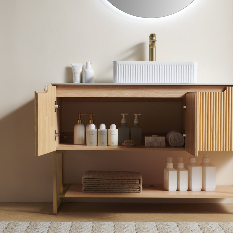 Ensemble de meuble-lavabo et de meuble-lavabo autoportant avec 3 portes et tablette ouverte Tulio