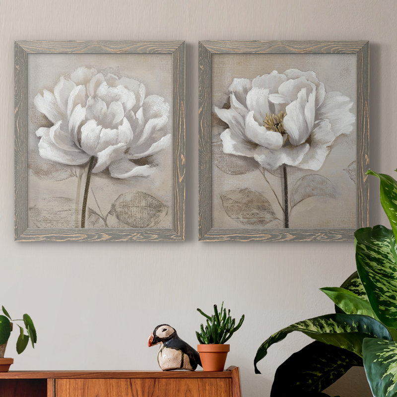 "Soft White I", ensemble de 2 reproductions d'art, Toile avec cadre photo sans passe-partout, H 20 po x l 17 po, Gray